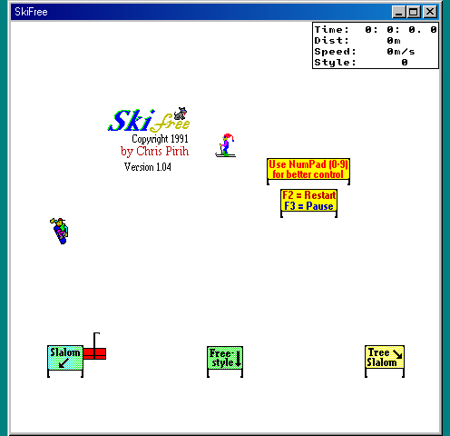 SkiFree running in Wine-Assembly